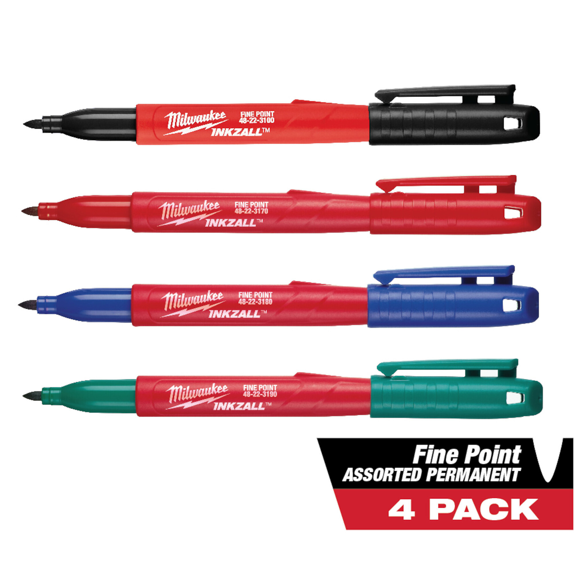 Milwaukee INKZALL Jobsite Markers, 4-Pack, Colors, Fine Point, Model# 48-22-3106